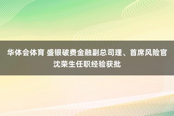 华体会体育 盛银破费金融副总司理、首席风险官沈荣生任职经验获批